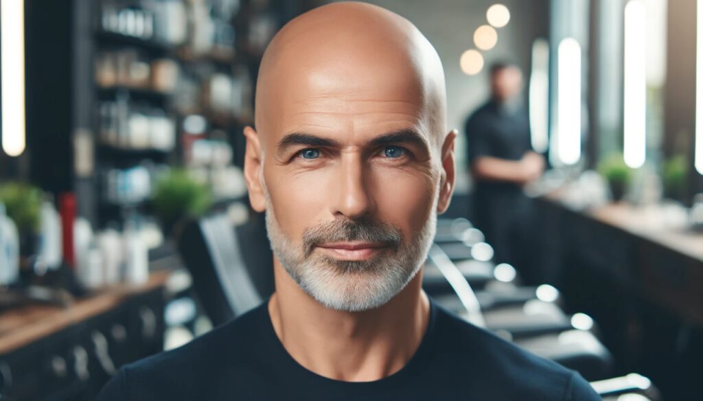 DALL·E 2024 09 26 10.22.51 A mature man around 50 years old with a shaved head sporting a clean shaven bald look. The man appears confident and professional with a smooth poli 1